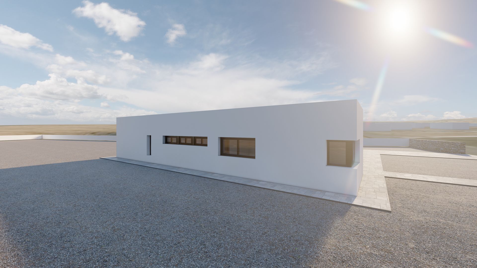 Fachada lateral de vivienda blanca