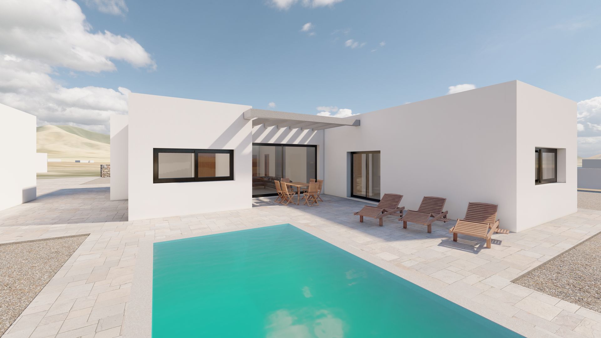 Terraza y piscina de vivienda de obra nueva