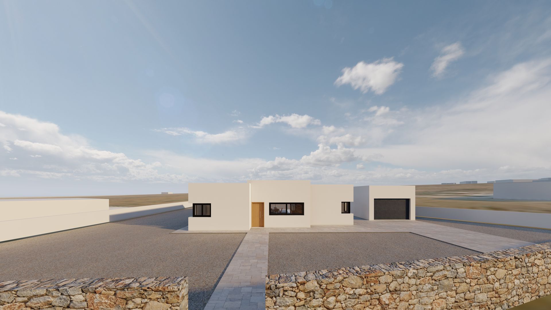 Vivienda con muro de piedra tradicional